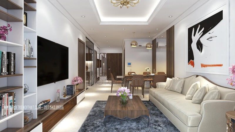 Nội thất phòng khách chung cư được thiết kế theo phong cách hiện đại trang nhã.