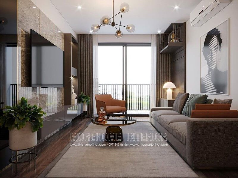 Phòng khách được trang trí theo phong cách hiện đại.