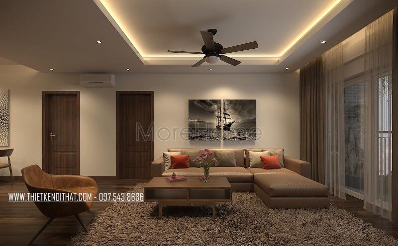 Trang trí nội thất phòng khách của căn hộ hiện đại được thiết kế đẹp mặc nhiên và giản dị.